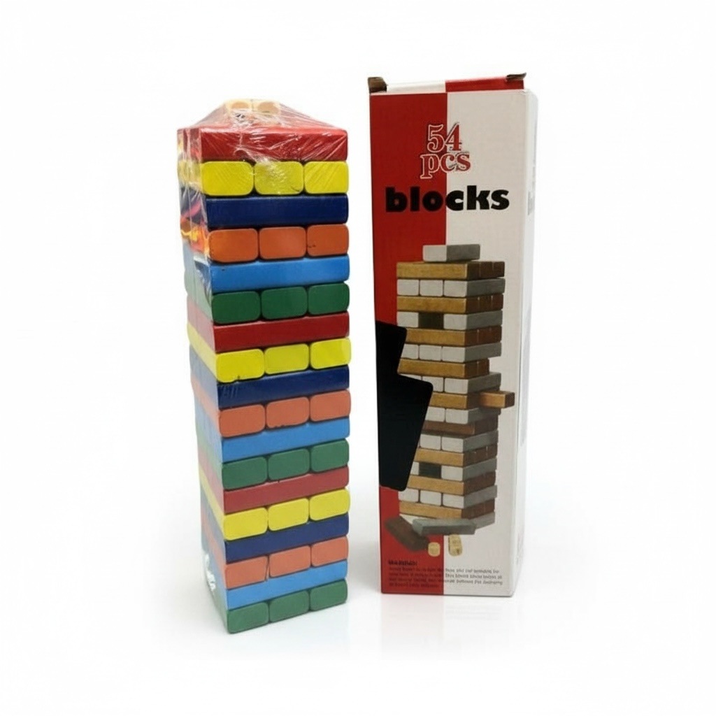 Multicolor Wooden Jenga Style Blocks Set (54 Pieces) Ali Sports