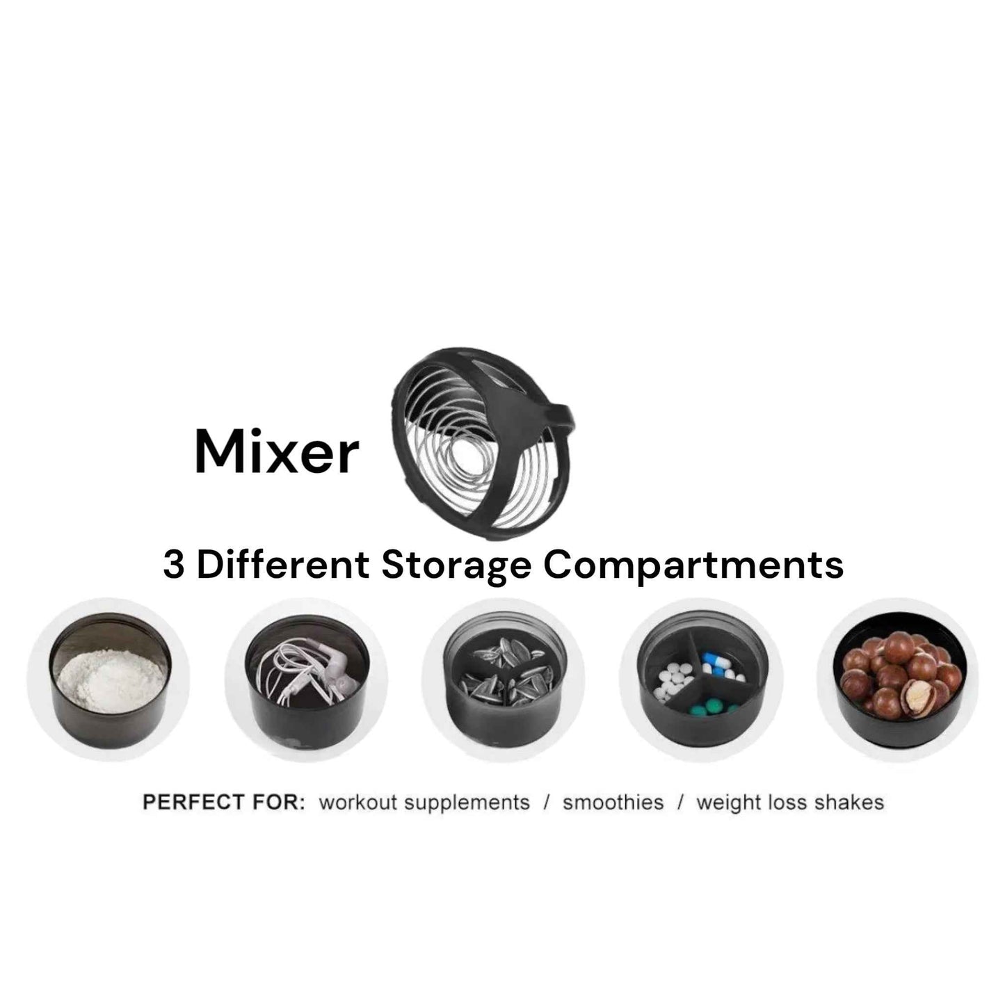 Protein Shaker 500ml Bottle with 3 Compartments