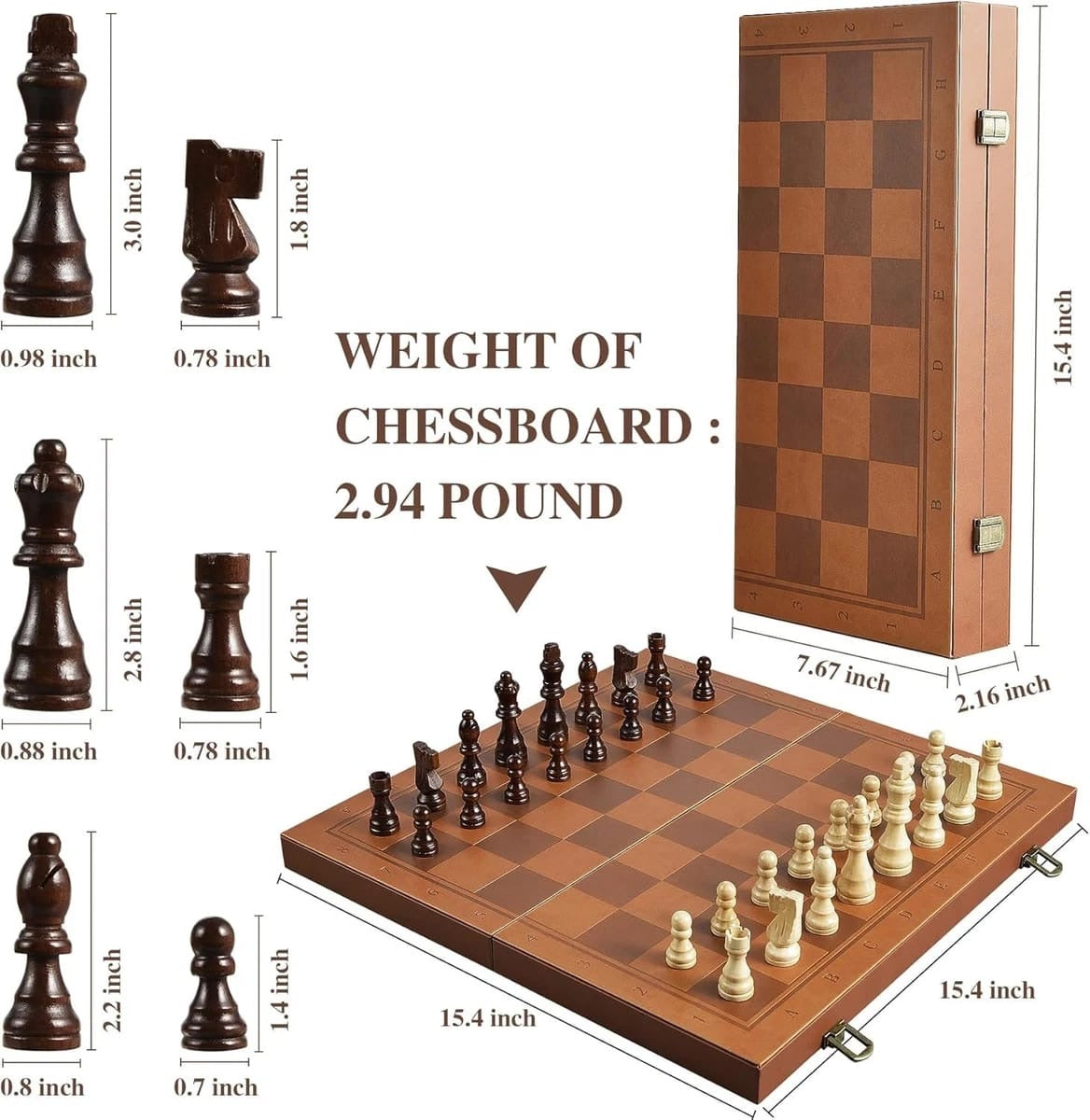 Premium Folding Wooden Chess Set with Leather Finish Board & Wooden Staunton Chess Pieces Ali Sports
