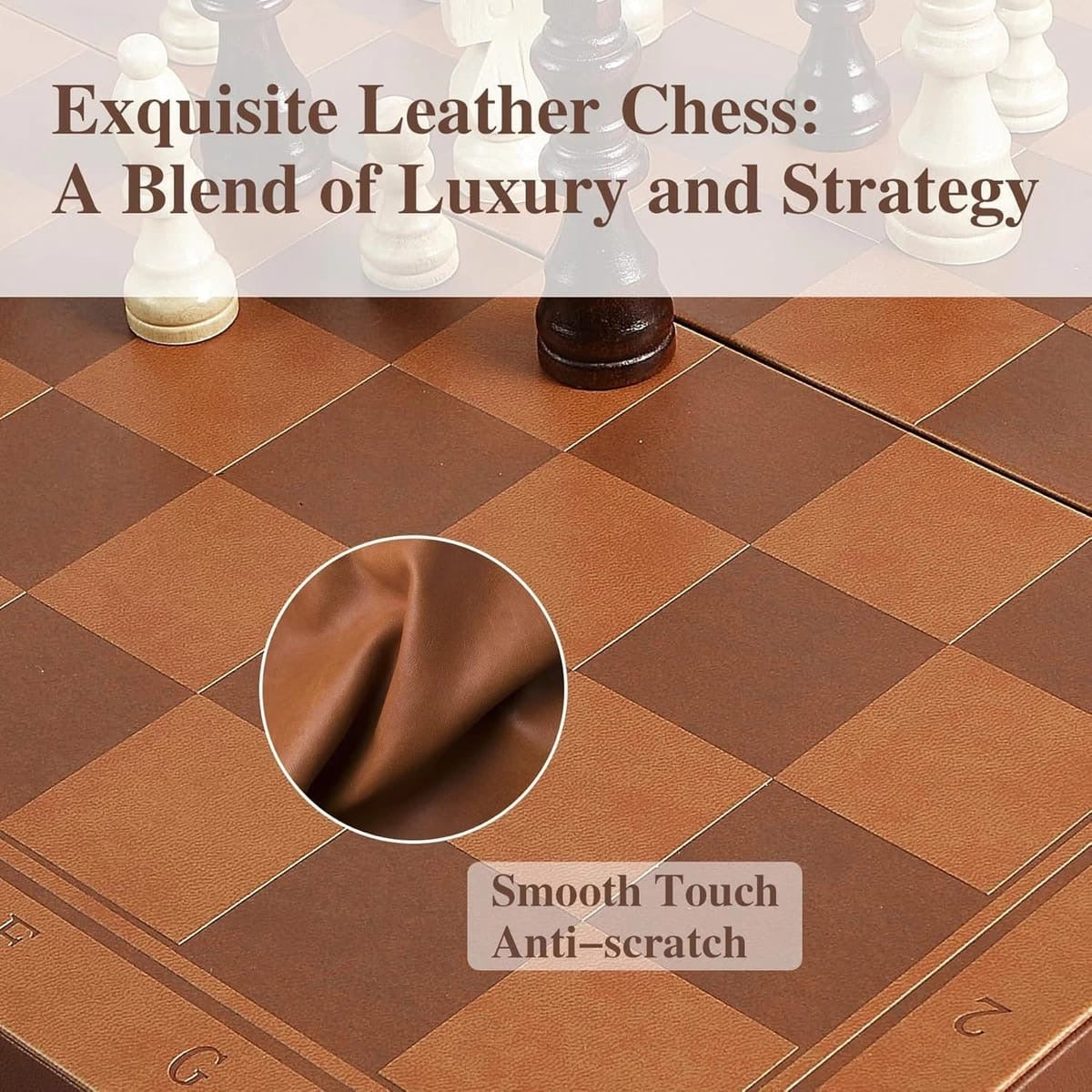 Premium Folding Wooden Chess Set with Leather Finish Board & Wooden Staunton Chess Pieces Ali Sports