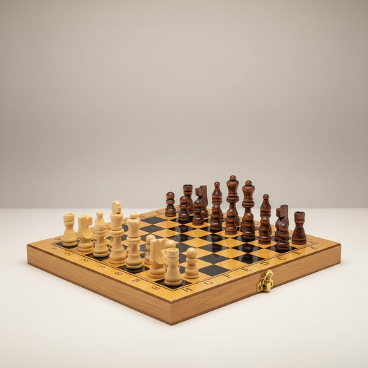 Executive Edition Wooden Bamboo Folding Chess, Checkers & Backgammon Set