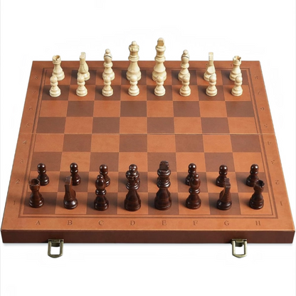 Premium Folding Wooden Chess Set with Leather Finish Board & Wooden Staunton Chess Pieces Ali Sports