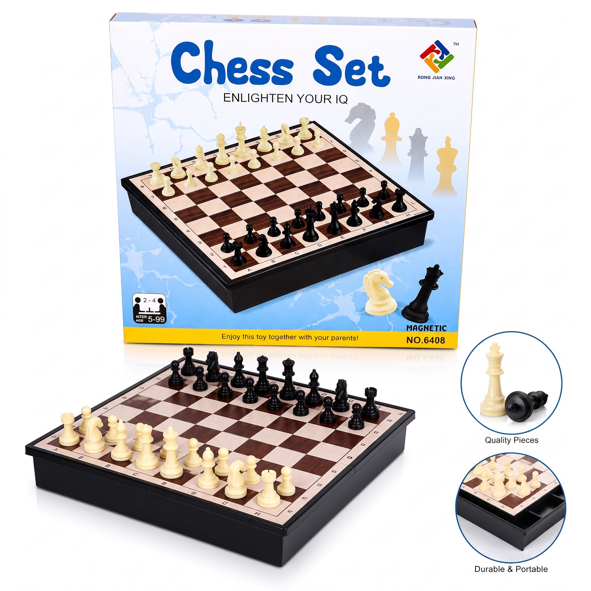 18-Inch Magnetic Chess Set with Storage Board & Chess Pieces Ali Sports