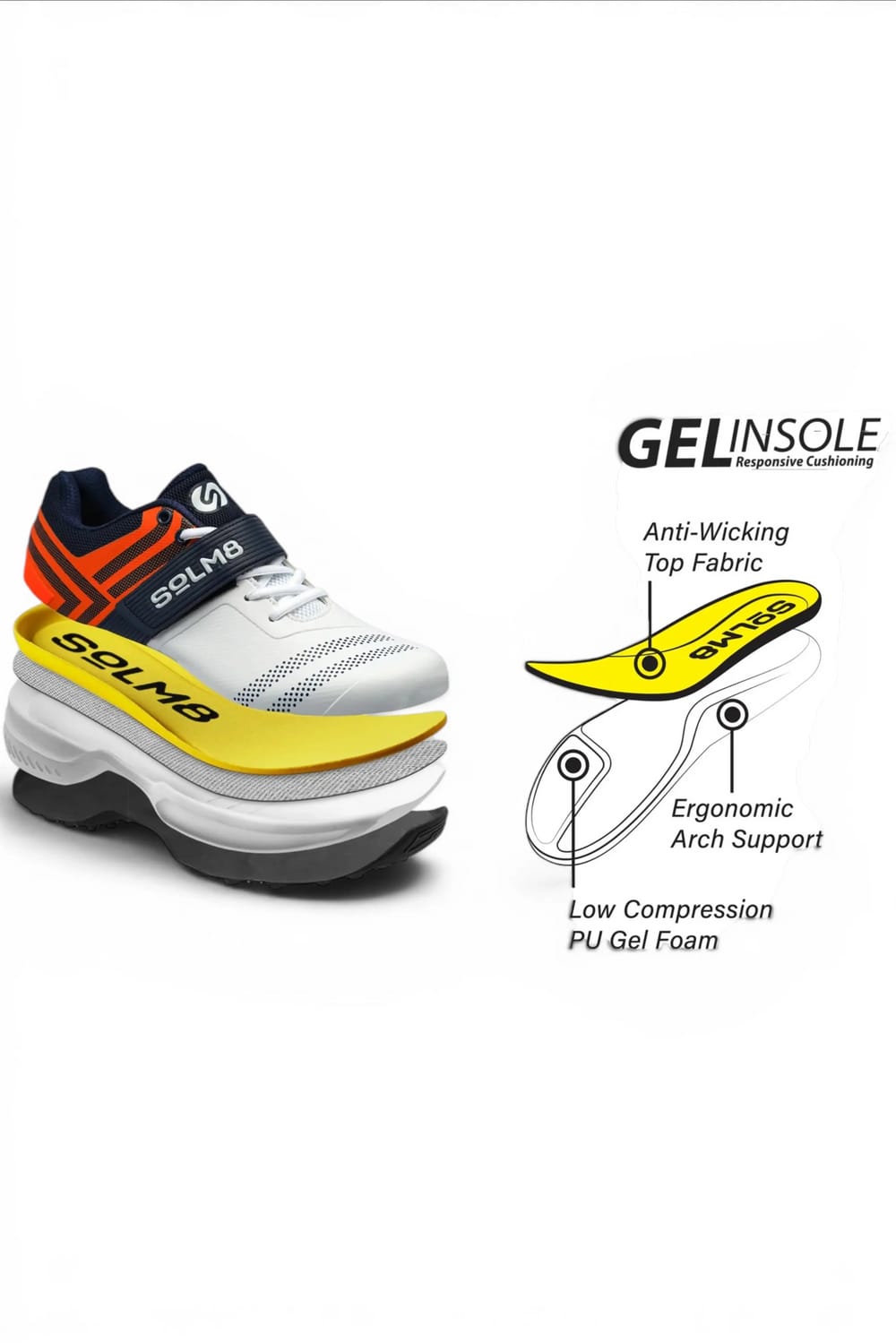 SOLM8 S8 3.0 Cricket Shoes - White / Orange SOLM8