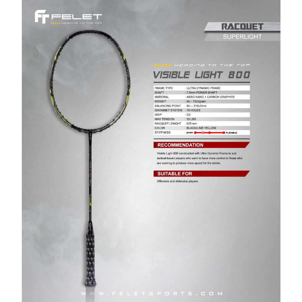 Felet Visible Light 800 Badminton Racket - Ali Sports