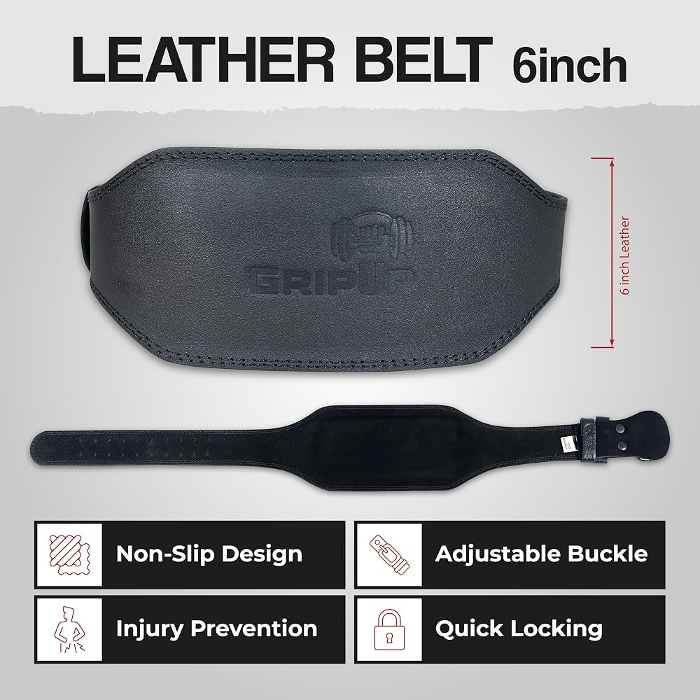 GymUp 6 Inch Adjustable Leather Weight Lifting Gym Belt GymUp
