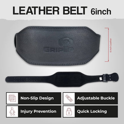 GymUp 6 Inch Adjustable Leather Weight Lifting Gym Belt GymUp