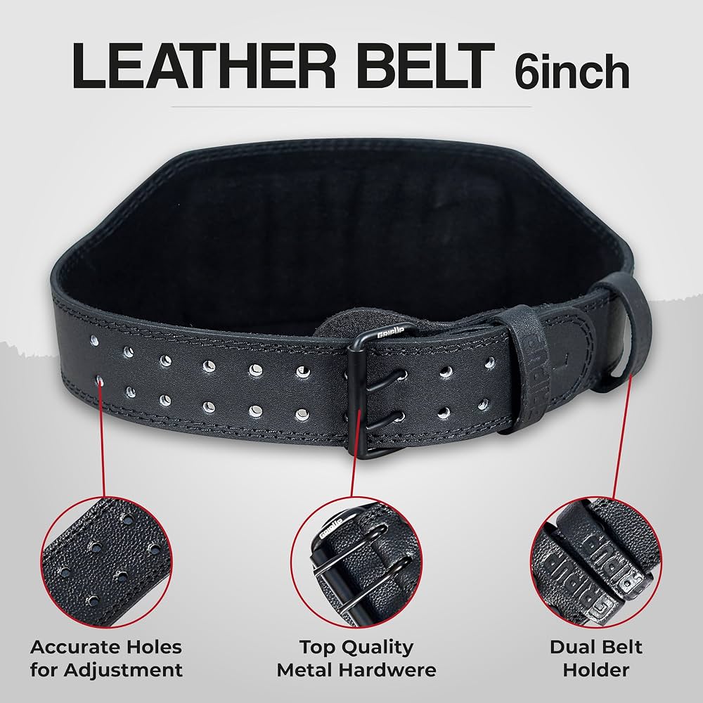 GymUp 6 Inch Adjustable Leather Weight Lifting Gym Belt GymUp