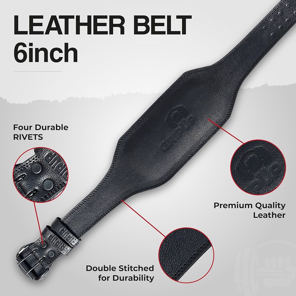 GymUp 6 Inch Adjustable Leather Weight Lifting Gym Belt GymUp