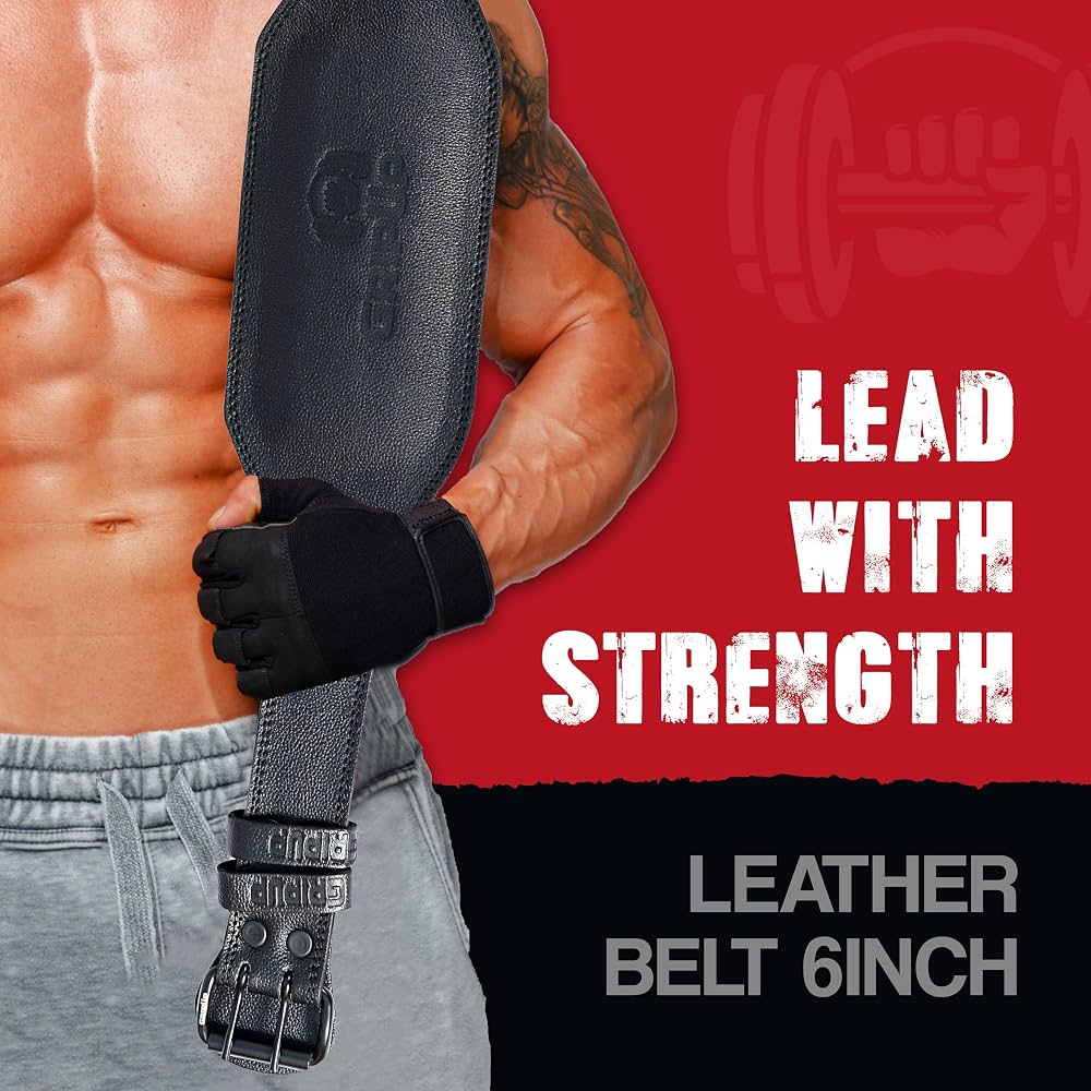 GymUp 6 Inch Adjustable Leather Weight Lifting Gym Belt GymUp