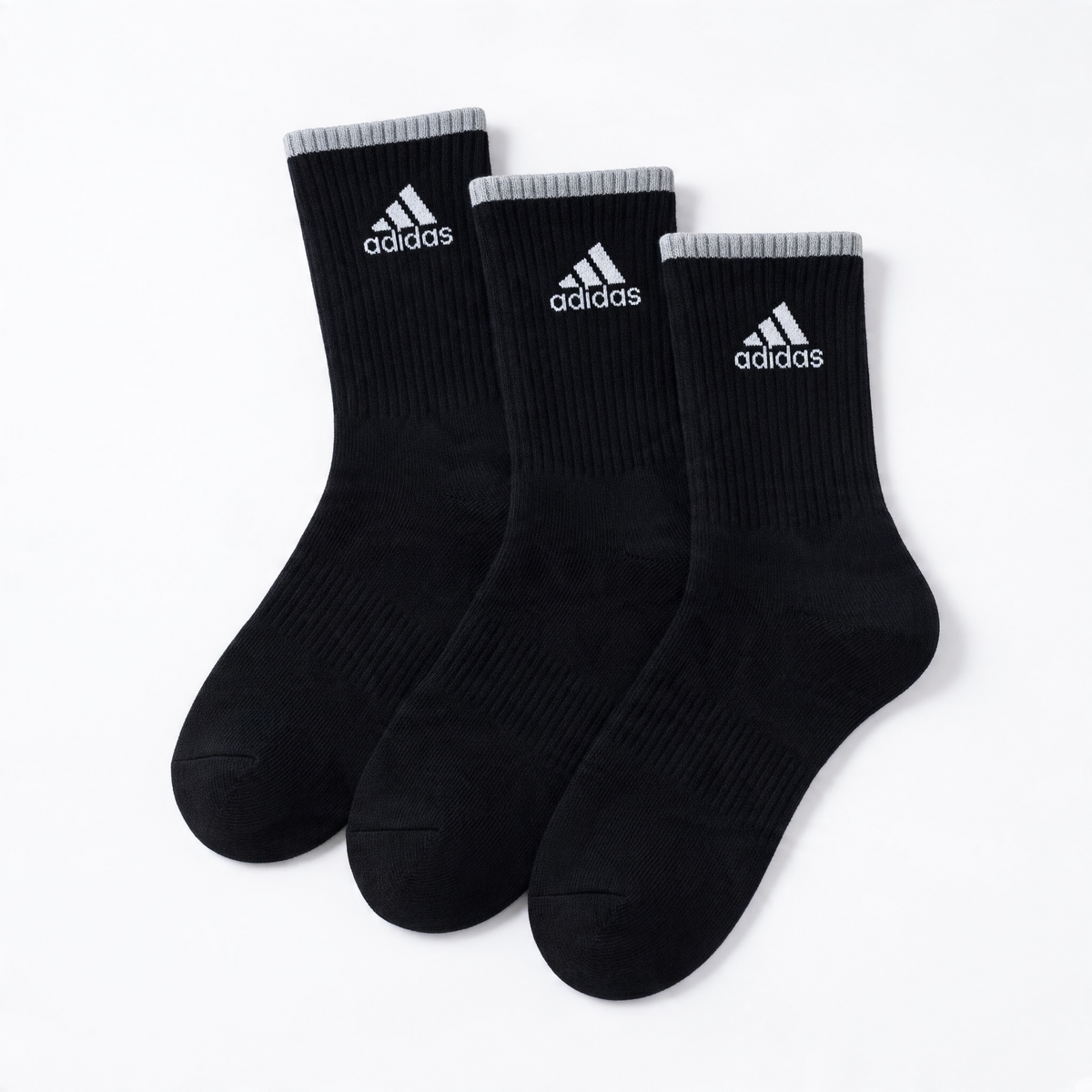 Adidas Cushioned Ribbed Crew Sports Socks - Black Adidas