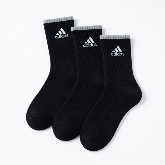 Adidas Cushioned Ribbed Crew Sports Socks - Black Adidas