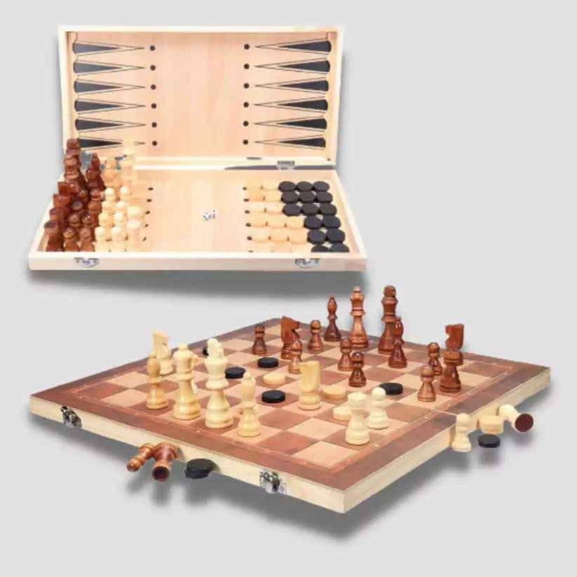 Wooden Chess Board & Checkers Set - Ali Sports